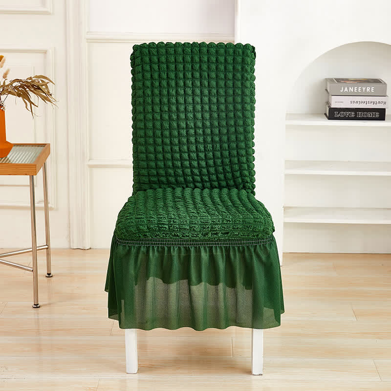 Ownkoti Seersucker Stretch Chair Cover with Ruffle Skirt - Dark Green - 6PCS - One size - image 15