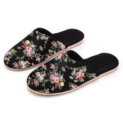 Ownkoti Retro Peony Print House Slippers - Black - L - image 9
