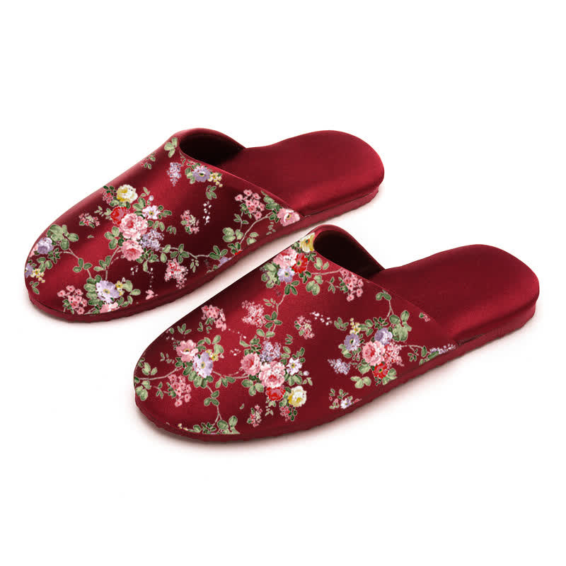 Ownkoti Retro Peony Print House Slippers - Red - L - image 7