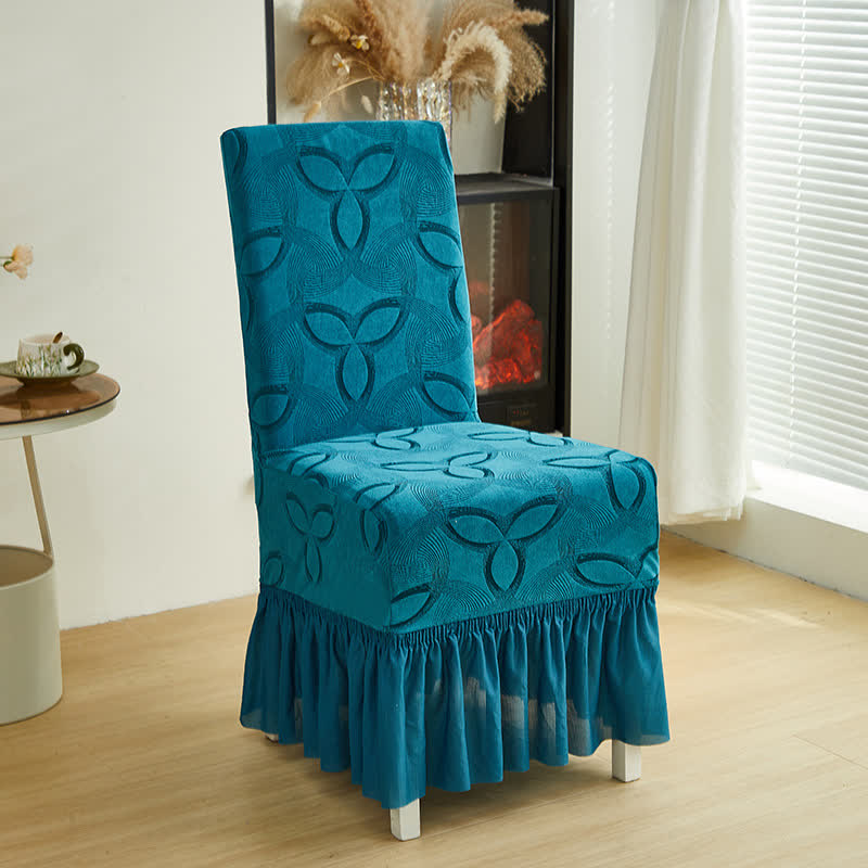 Ownkoti Solid Color Stretch Jacquard Dining Chair Cover - Cyan - 6PCS - Skirted - image 15