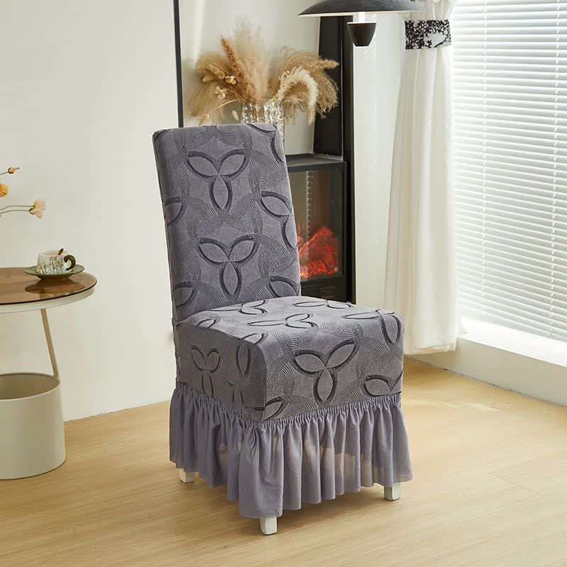 Ownkoti Solid Color Stretch Jacquard Dining Chair Cover - Gray - 6PCS - Skirted - image 4