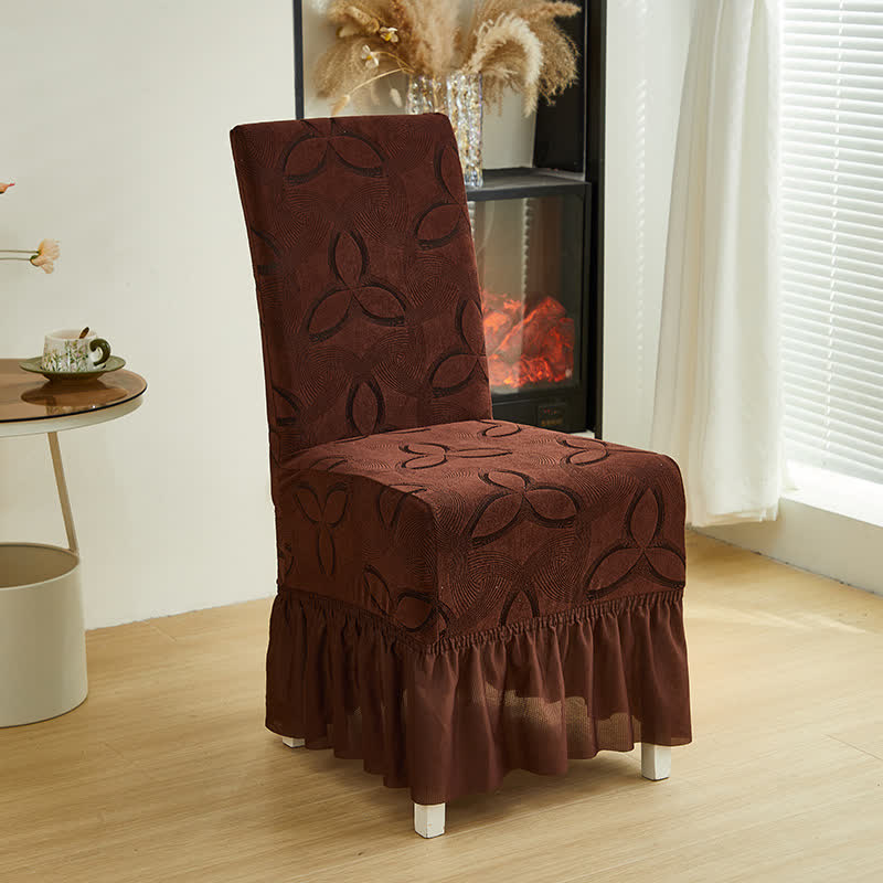 Ownkoti Solid Color Stretch Jacquard Dining Chair Cover - Coffee - 6PCS - Skirted - image 19