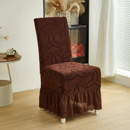 Ownkoti Solid Color Stretch Jacquard Dining Chair Cover - Coffee - 6PCS - Skirted - image 19