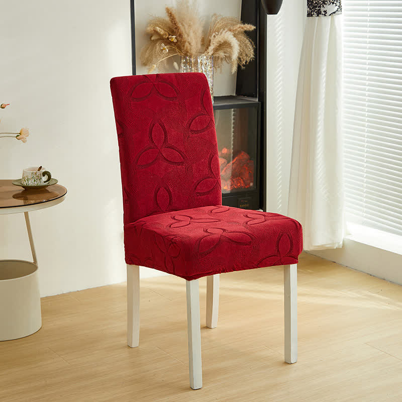 Ownkoti Solid Color Stretch Jacquard Dining Chair Cover - Wine - 6PCS - Standard - image 18