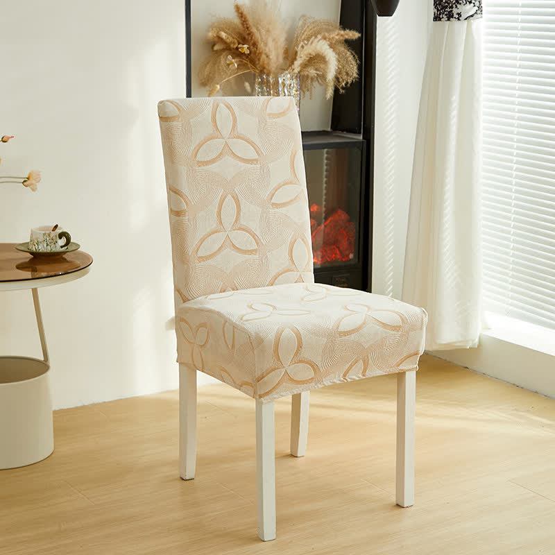 Ownkoti Solid Color Stretch Jacquard Dining Chair Cover - Beige - 6PCS - Standard - image 12