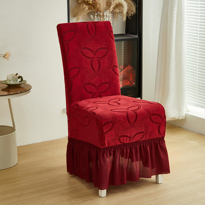 Ownkoti Solid Color Stretch Jacquard Dining Chair Cover - Wine - 6PCS - Skirted - image 17
