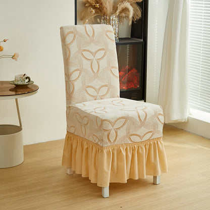 Ownkoti Solid Color Stretch Jacquard Dining Chair Cover - Beige - 6PCS - Skirted - image 11