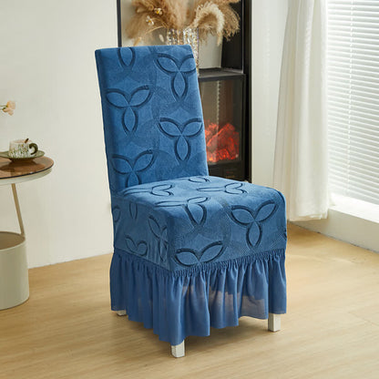 Ownkoti Solid Color Stretch Jacquard Dining Chair Cover - Dark Blue - 6PCS - Skirted - image 13