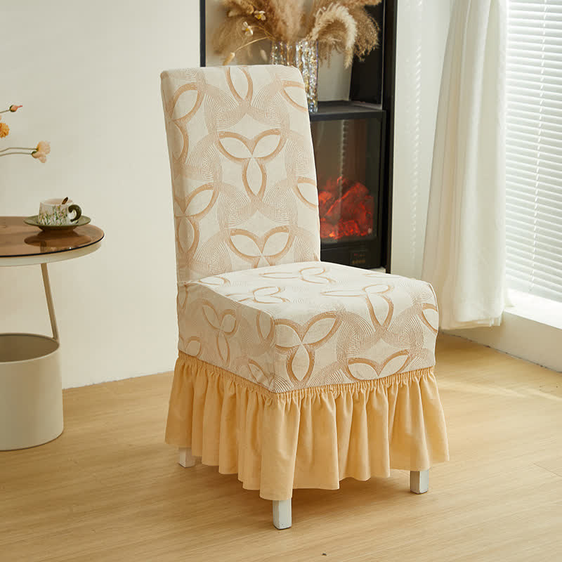 Ownkoti Solid Color Stretch Jacquard Dining Chair Cover - Beige - 6PCS - Skirted - image 11