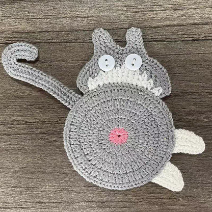 Ownkoti Cute Crochet Cat Butt Coaster - Gray & White - 2PCS - image 11