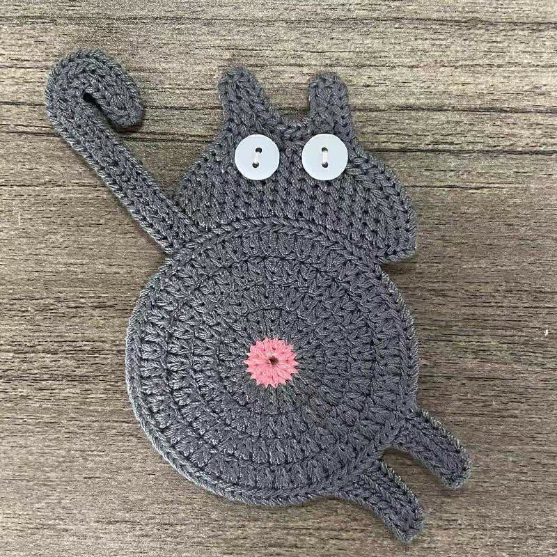 Ownkoti Cute Crochet Cat Butt Coaster - Gray - 3PCS - image 8