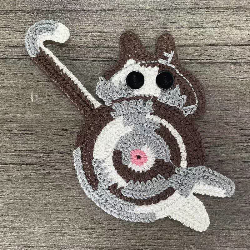 Ownkoti Cute Crochet Cat Butt Coaster - Gray & White & Brown - 2PCS - image 13