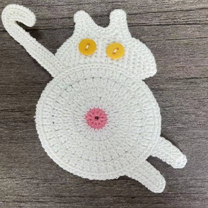 Ownkoti Cute Crochet Cat Butt Coaster - White - 3PCS - image 5