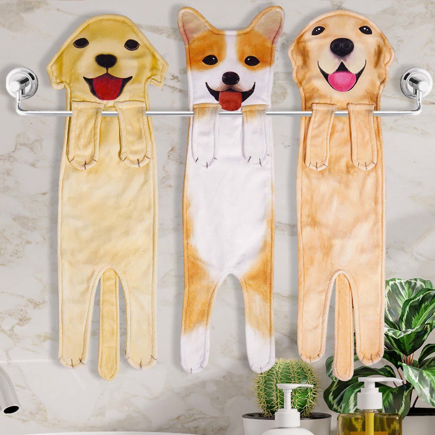 Ownkoti Dog Hangable Kitchen Bathroom Hand Towel - Golden Retriever + Corgi + Labrador Retriever - 3PCS - image 0