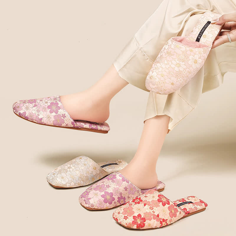 Ownkoti Oriental Peach Blossom Jacquard Plush Slippers - image 0