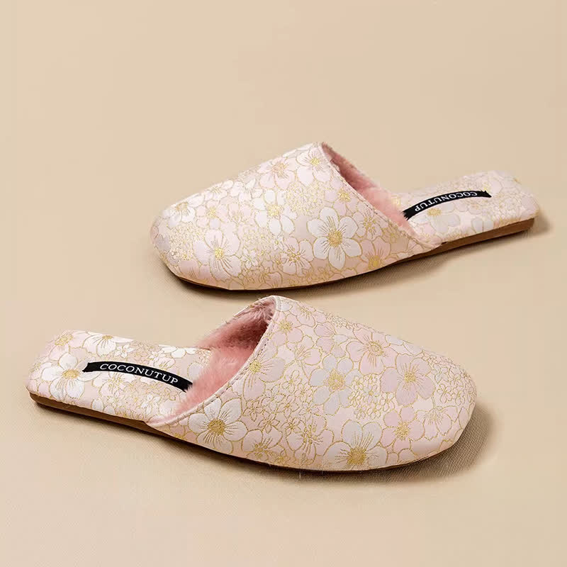 Ownkoti Oriental Peach Blossom Jacquard Plush Slippers - Light Pink - L - image 7