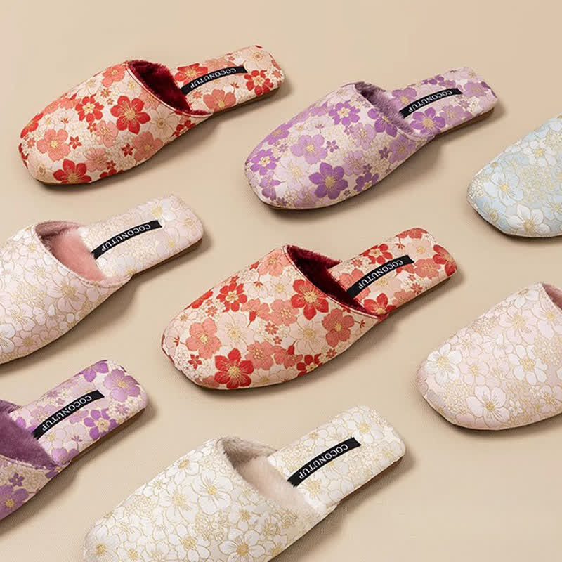 Ownkoti Oriental Peach Blossom Jacquard Plush Slippers - image 1