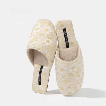 Ownkoti Oriental Peach Blossom Jacquard Plush Slippers - White - L - image 9