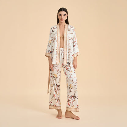 Ownkoti Vintage Floral Bird Kimono Loungewear Set - image 1