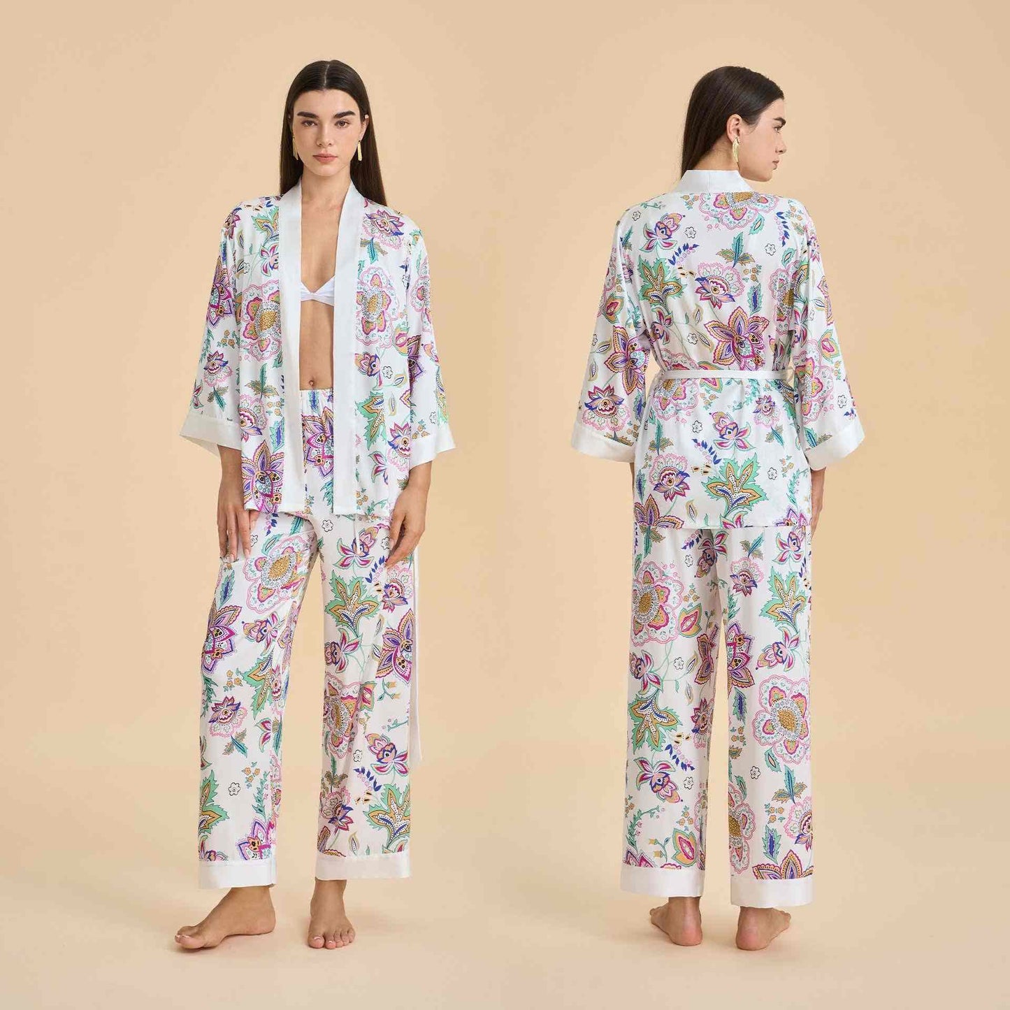 Ownkoti Retro Floral Kimono Loungewear Set - As Picture - XL - image 0