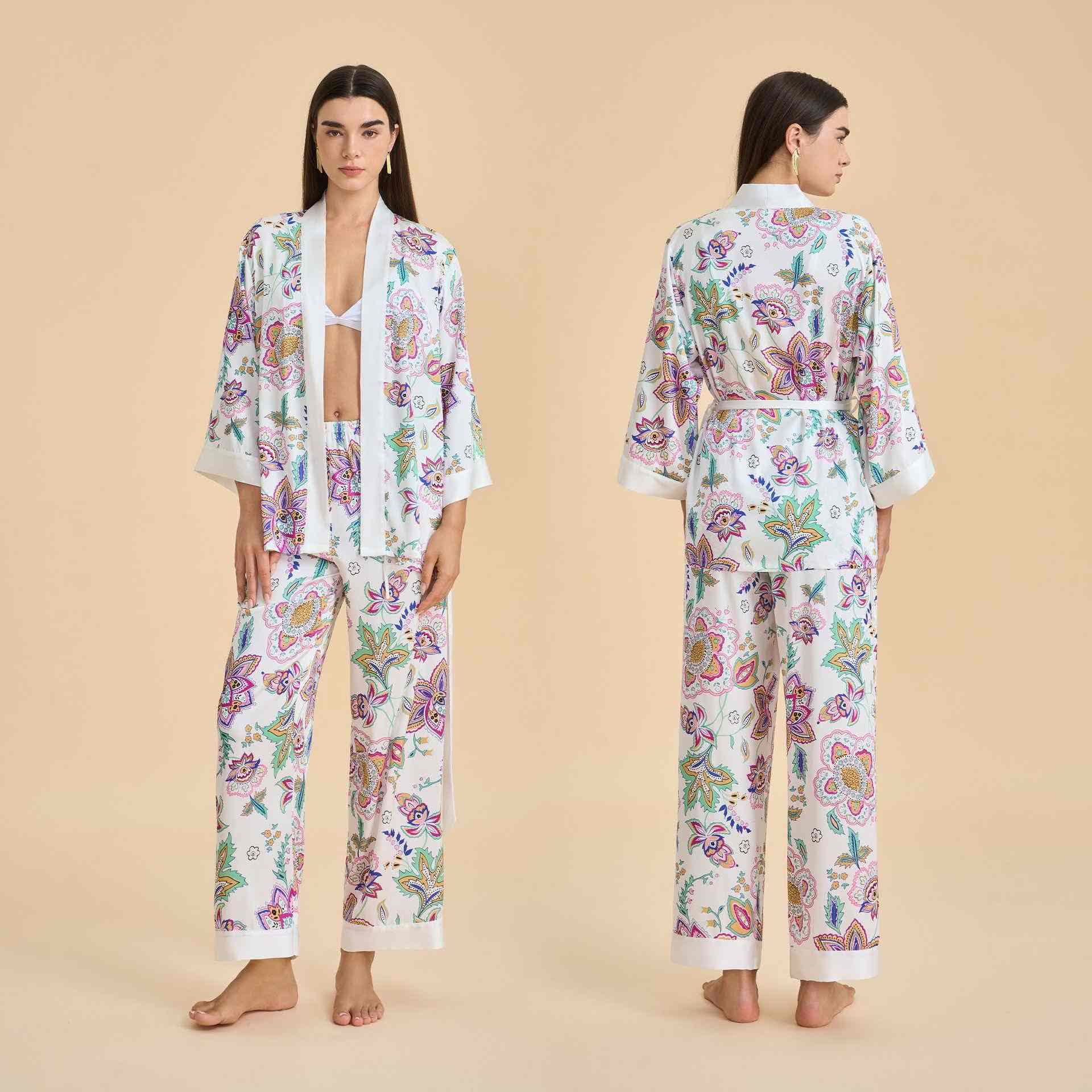 Ownkoti Retro Floral Kimono Loungewear Set - As Picture - XL - image 0