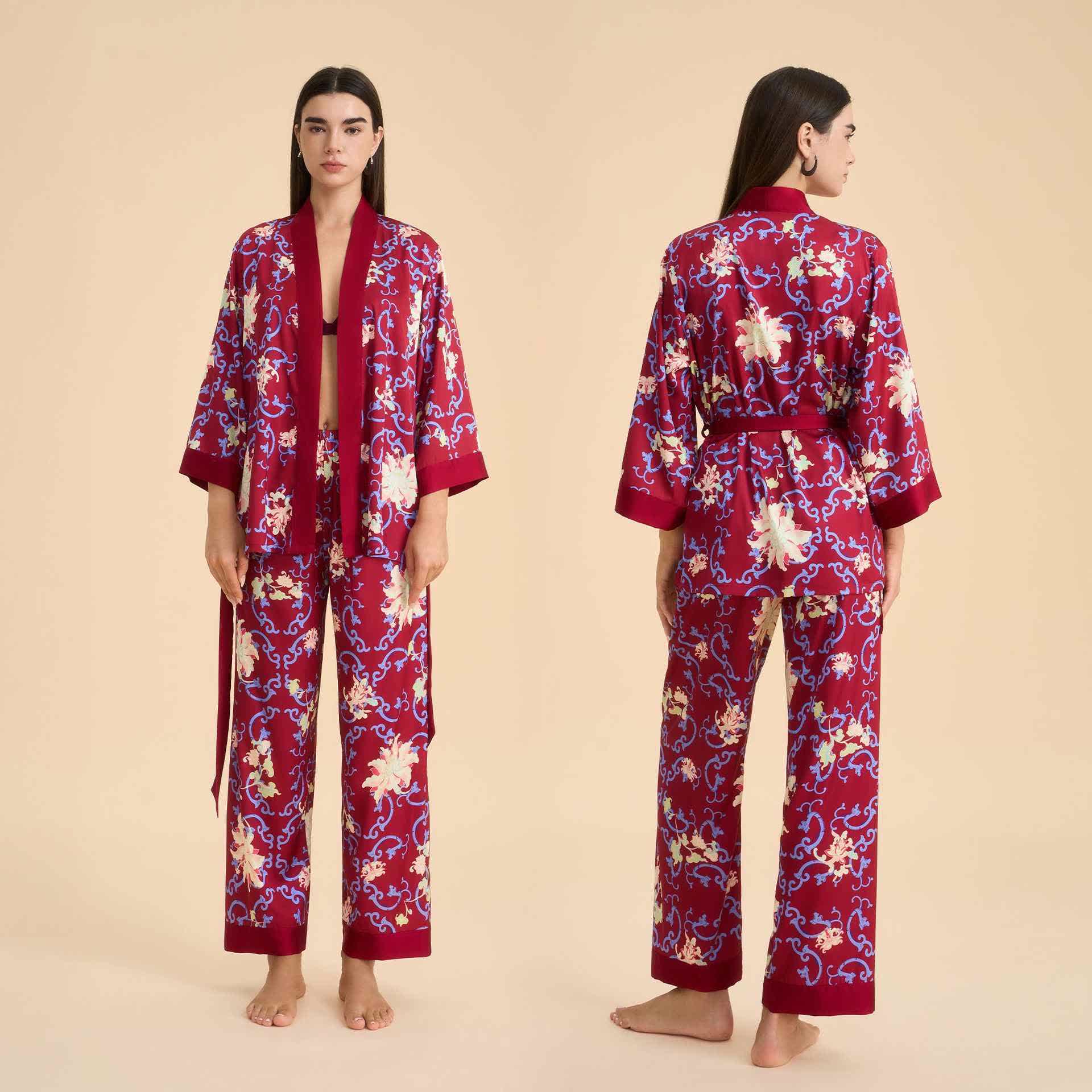 Ownkoti Retro Floral Kimono Style Loungewear Set - As Picture - XL - image 0