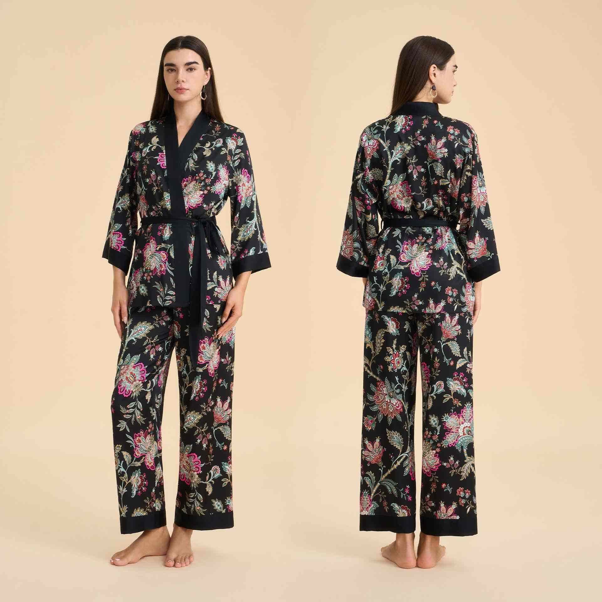 Ownkoti Luxury Dark Bloom Kimono Loungewear Set - Black - XL - image 0