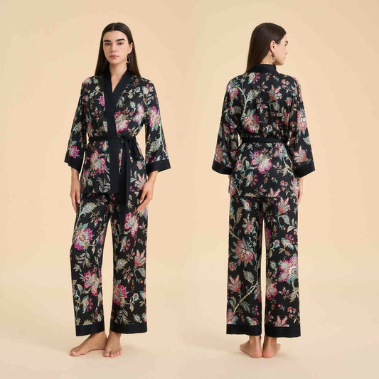 Ownkoti Luxury Dark Bloom Kimono Loungewear Set - Black - XL - image 0