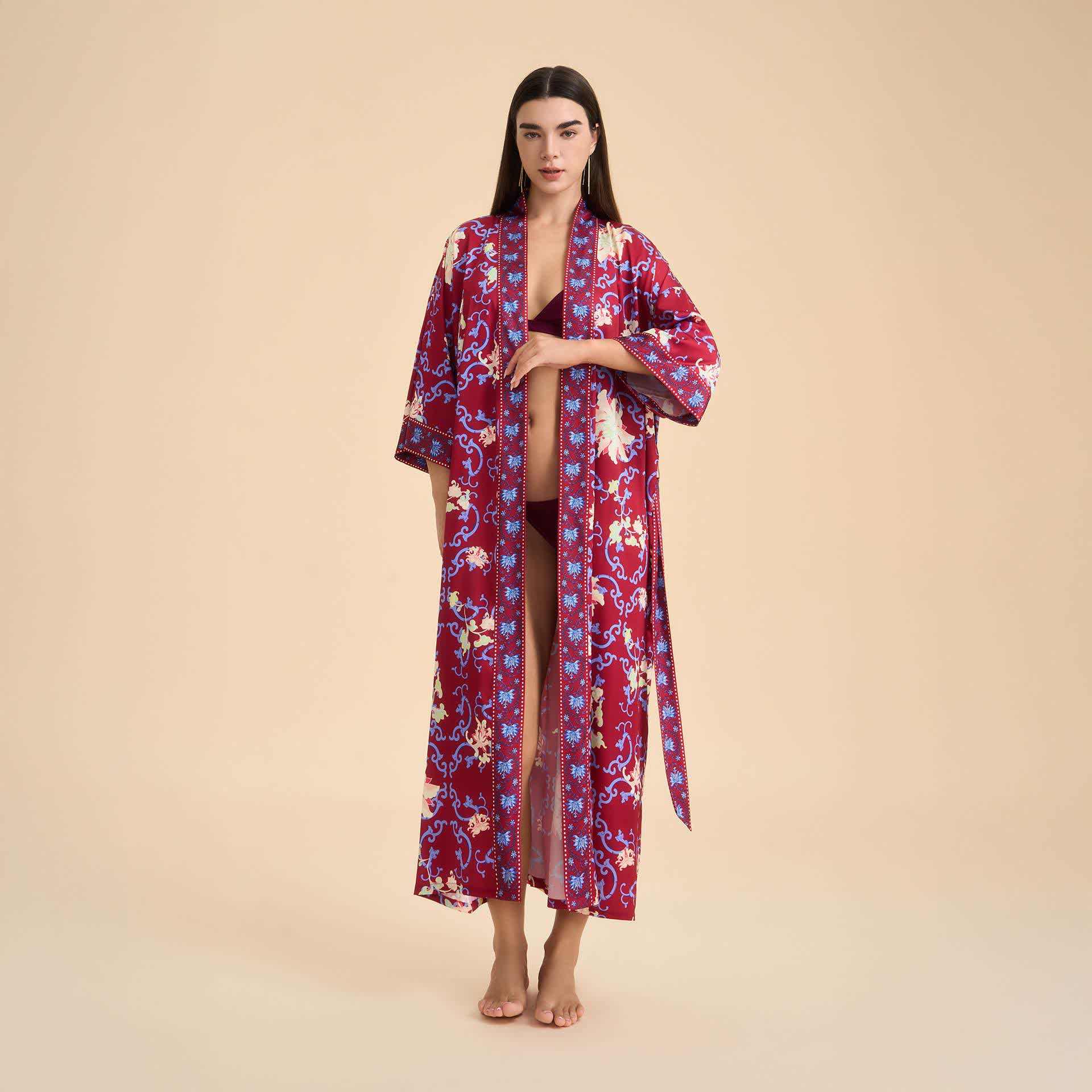 Ownkoti Retro Floral Kimono Style Bathrobe - image 3
