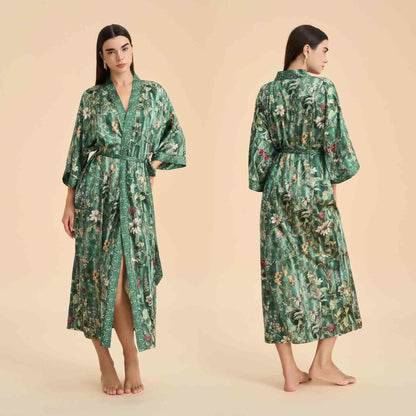Ownkoti Green Botanical Floral Kimono Style Bathrobe - Green - One Size - image 0