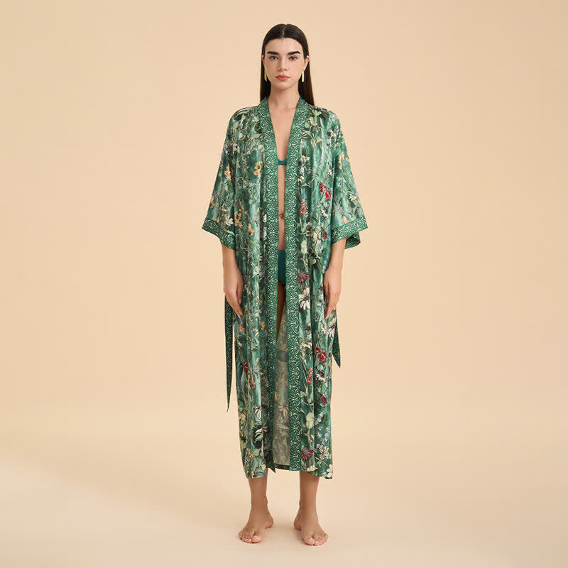 Ownkoti Green Botanical Floral Kimono Style Bathrobe - image 1