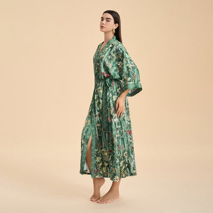 Ownkoti Green Botanical Floral Kimono Style Bathrobe - image 2