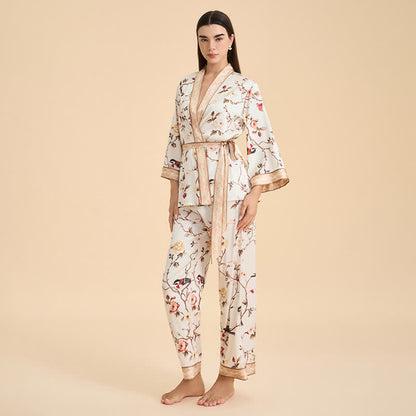 Ownkoti Vintage Floral Bird Kimono Loungewear Set - image 2