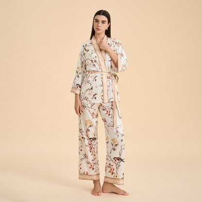 Ownkoti Vintage Floral Bird Kimono Loungewear Set - image 3