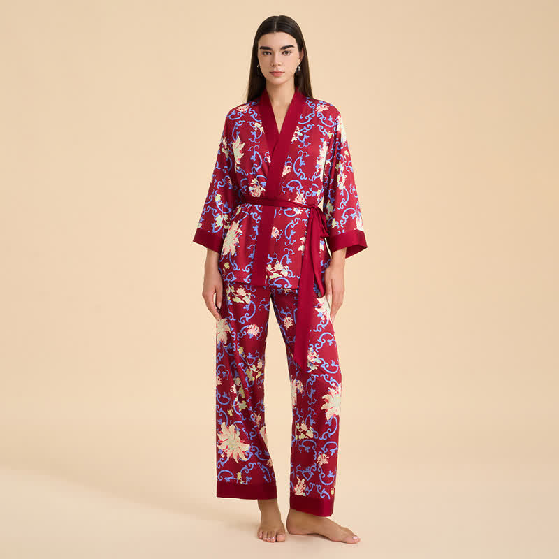 Ownkoti Retro Floral Kimono Style Loungewear Set - image 2