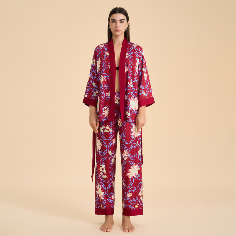 Ownkoti Retro Floral Kimono Style Loungewear Set - image 1
