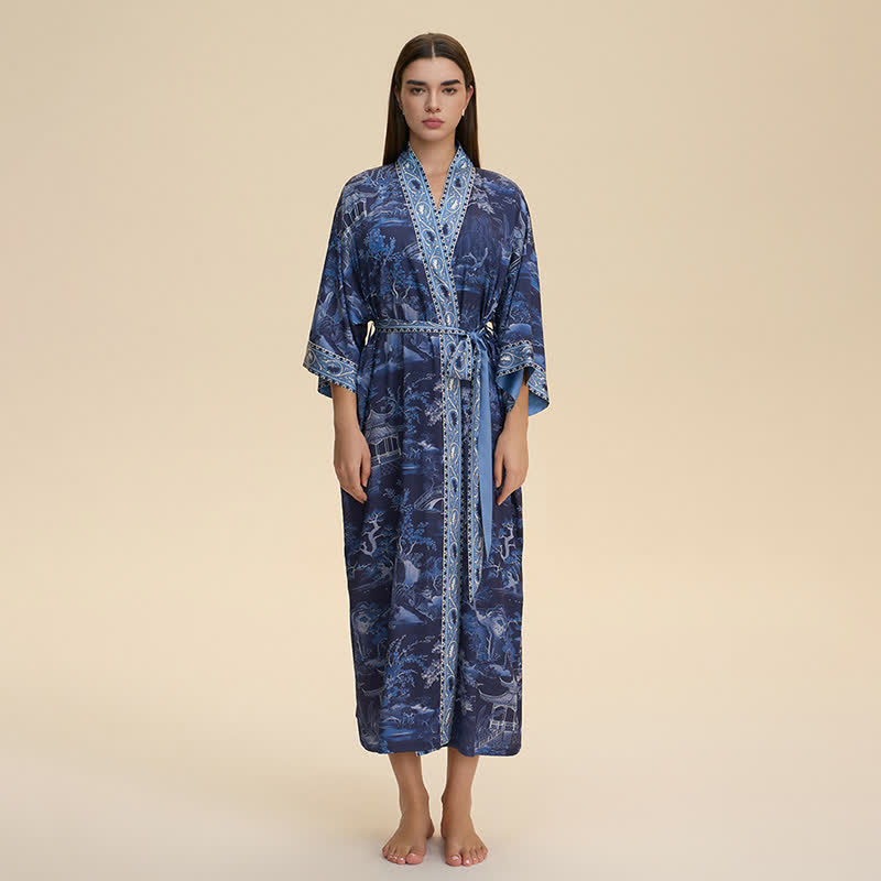 Ownkoti Oriental Landscape Kimono Style Bathrobe - image 2