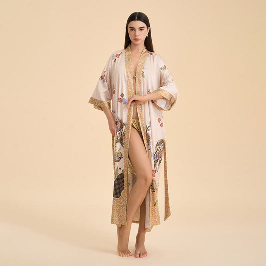 Ownkoti Oriental Floral Bird Kimono Style Bathrobe - image 1