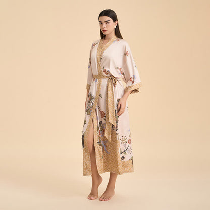 Ownkoti Oriental Floral Bird Kimono Style Bathrobe - image 2
