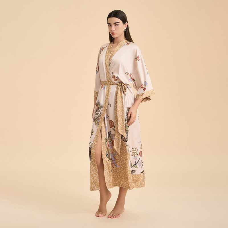 Ownkoti Oriental Floral Bird Kimono Style Bathrobe - image 4