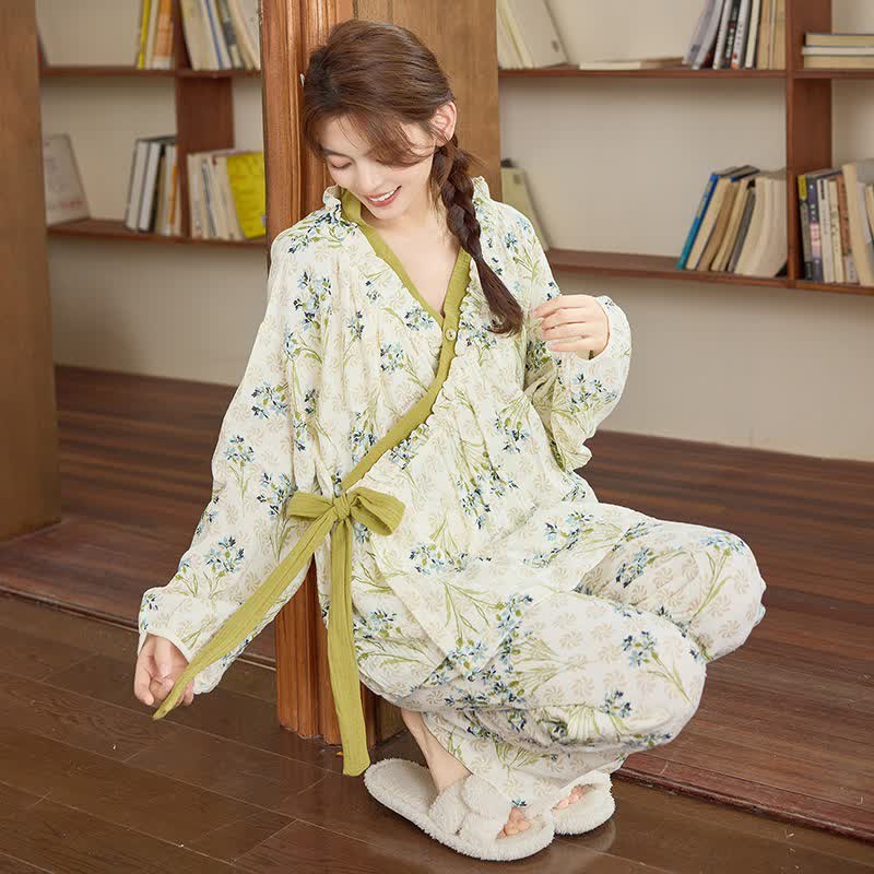 Ownkoti Ruffled Neck Fresh Floral Loungewear Set - image 2