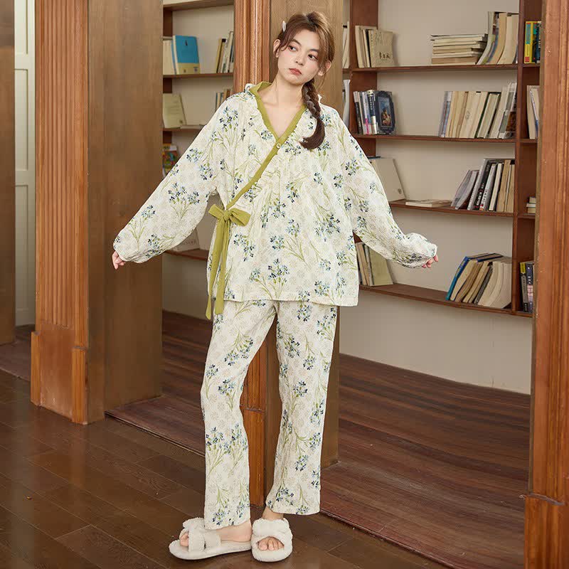 Ownkoti Ruffled Neck Fresh Floral Loungewear Set - image 1
