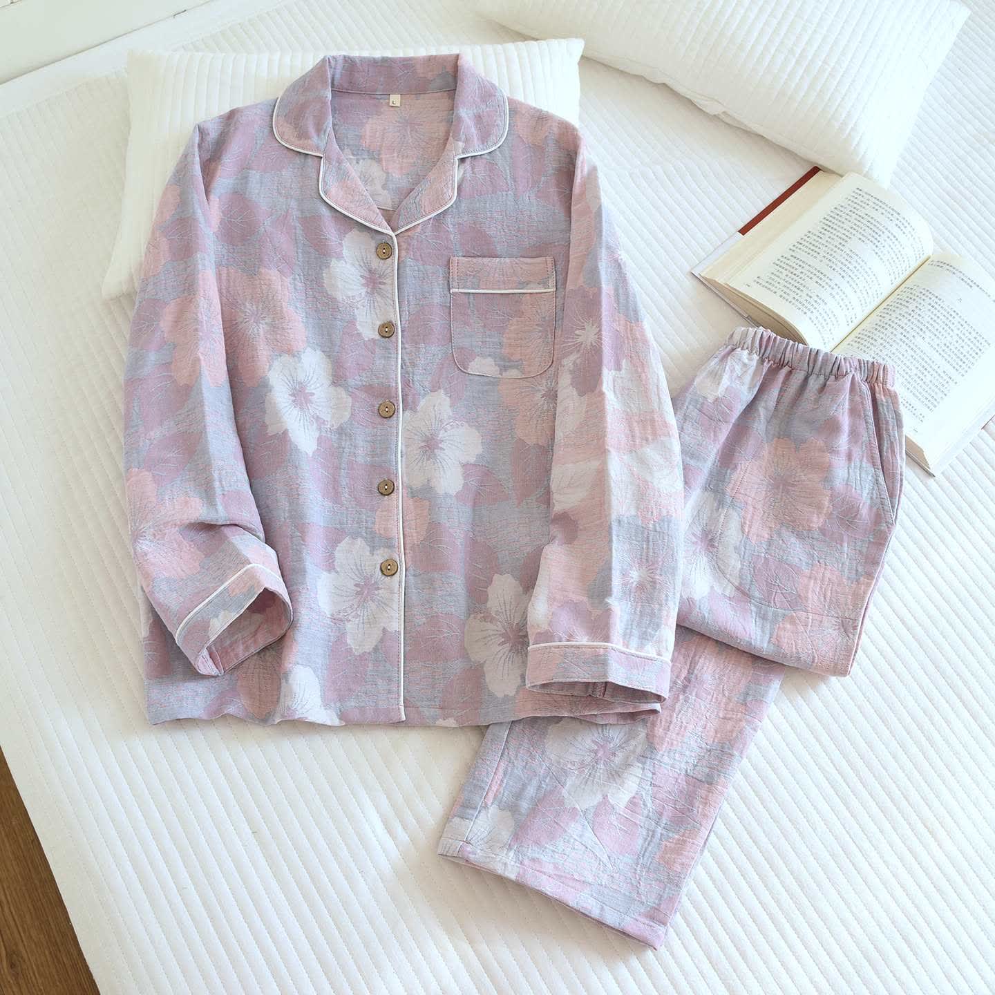 Ownkoti Cotton Cherry Blossom Jacquard Loungewear Set - Pink - XL - image 3