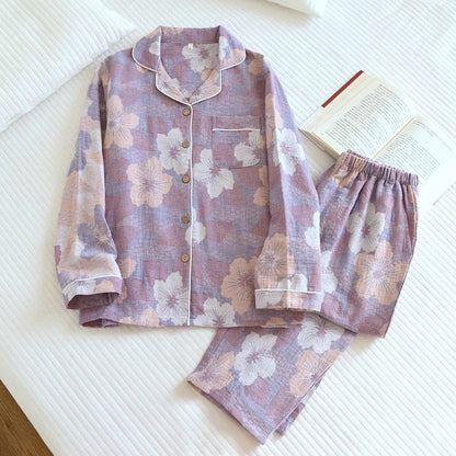 Ownkoti Cotton Cherry Blossom Jacquard Loungewear Set - Purple - XL - image 5