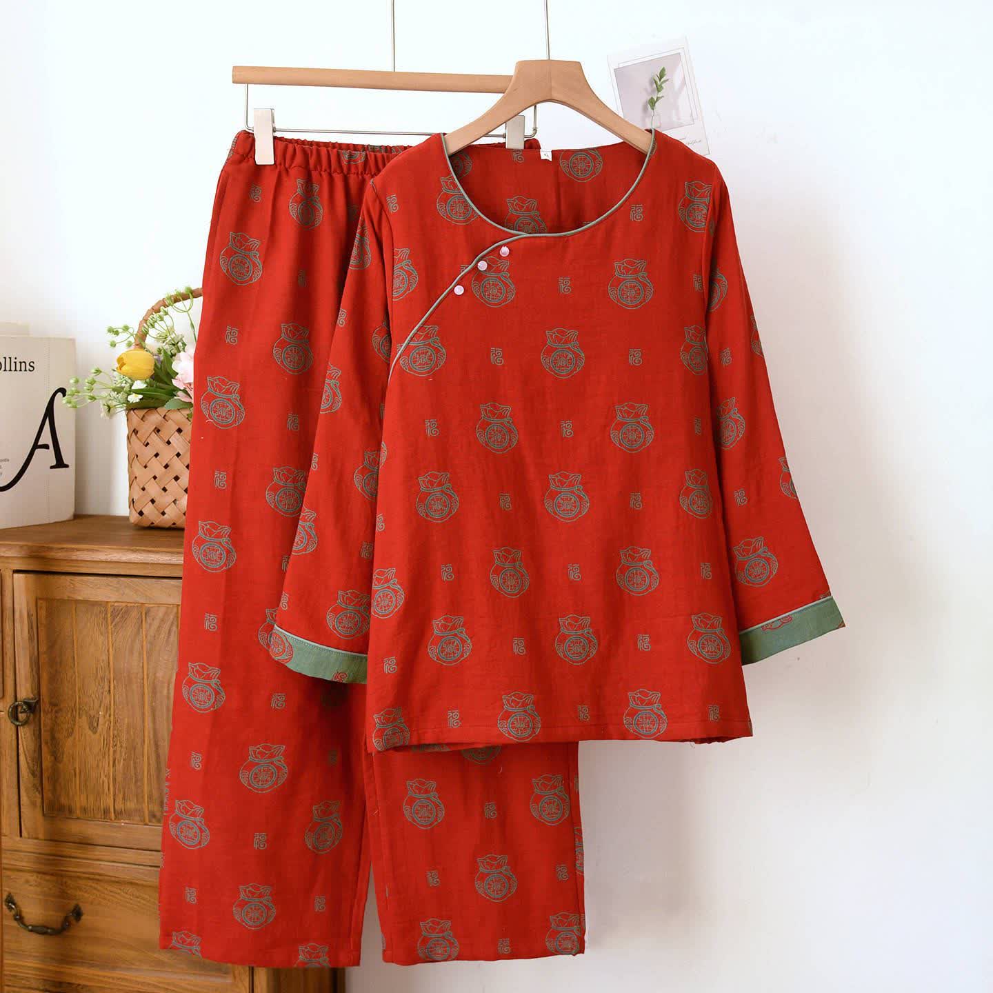 Ownkoti Lucky Bag Pattern Cotton Loungewear Set - Red - XL - image 0