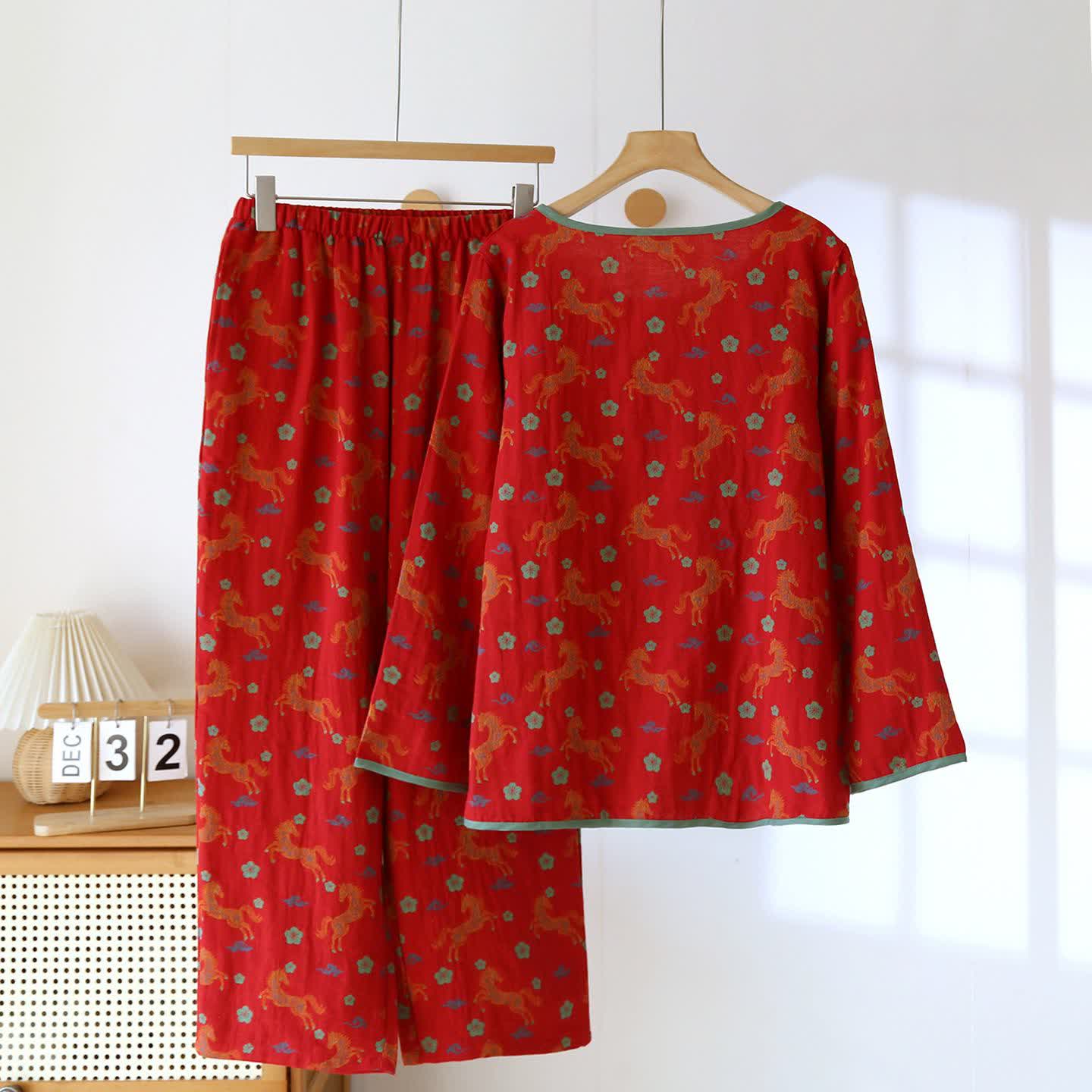 Ownkoti Horse Floral Cotton Gauze Loungewear Set - image 3