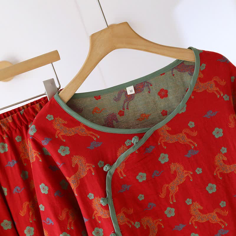 Ownkoti Horse Floral Cotton Gauze Loungewear Set - image 4