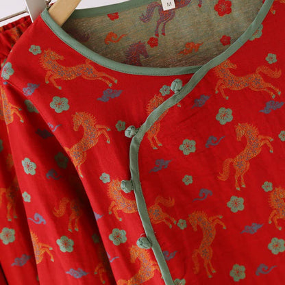 Ownkoti Horse Floral Cotton Gauze Loungewear Set - image 5