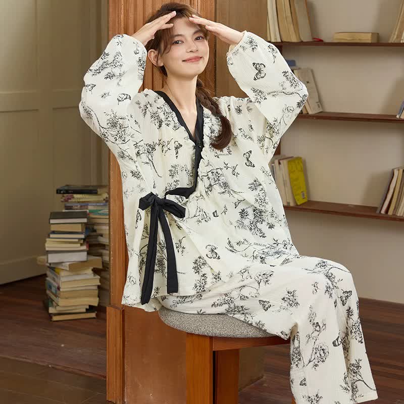 Ownkoti Oriental Ink Floral Butterfly Loungewear Set - image 3