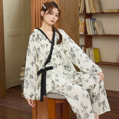 Ownkoti Oriental Ink Floral Butterfly Loungewear Set - image 0